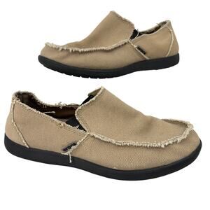 Crocs Santa Cruz Loafers Mens Size 9 Beige Tan Canvas Slip On Comfort Shoes